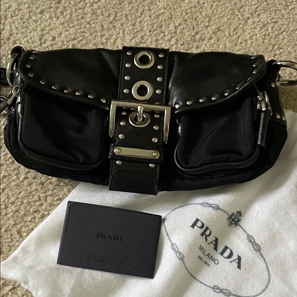 Prada Black Studded Leather Clutch